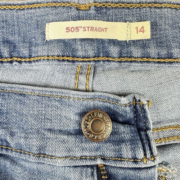 Levi's 505 Jeans Women's Sz14 Blue Straight Leg Stretch Denim Zip Mid-rise 90's - Picture 14 of 17